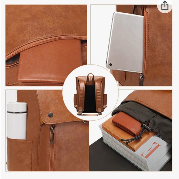 LXY Vegan Leather Bookbag W/USB Charging Port. Vintage W/drawstring Closure - Picture 3 of 10